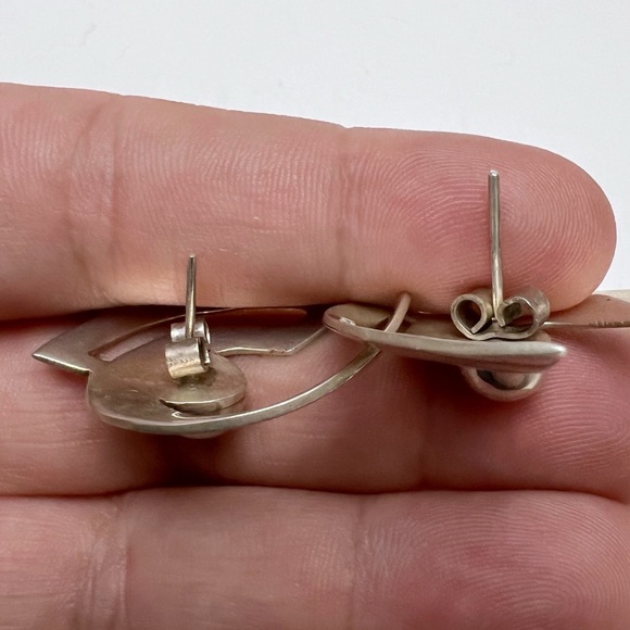 Erika Hult De Corral RIC Modernist Sculptural Sterling Silver Earrings Mexico - Picture 6 of 7